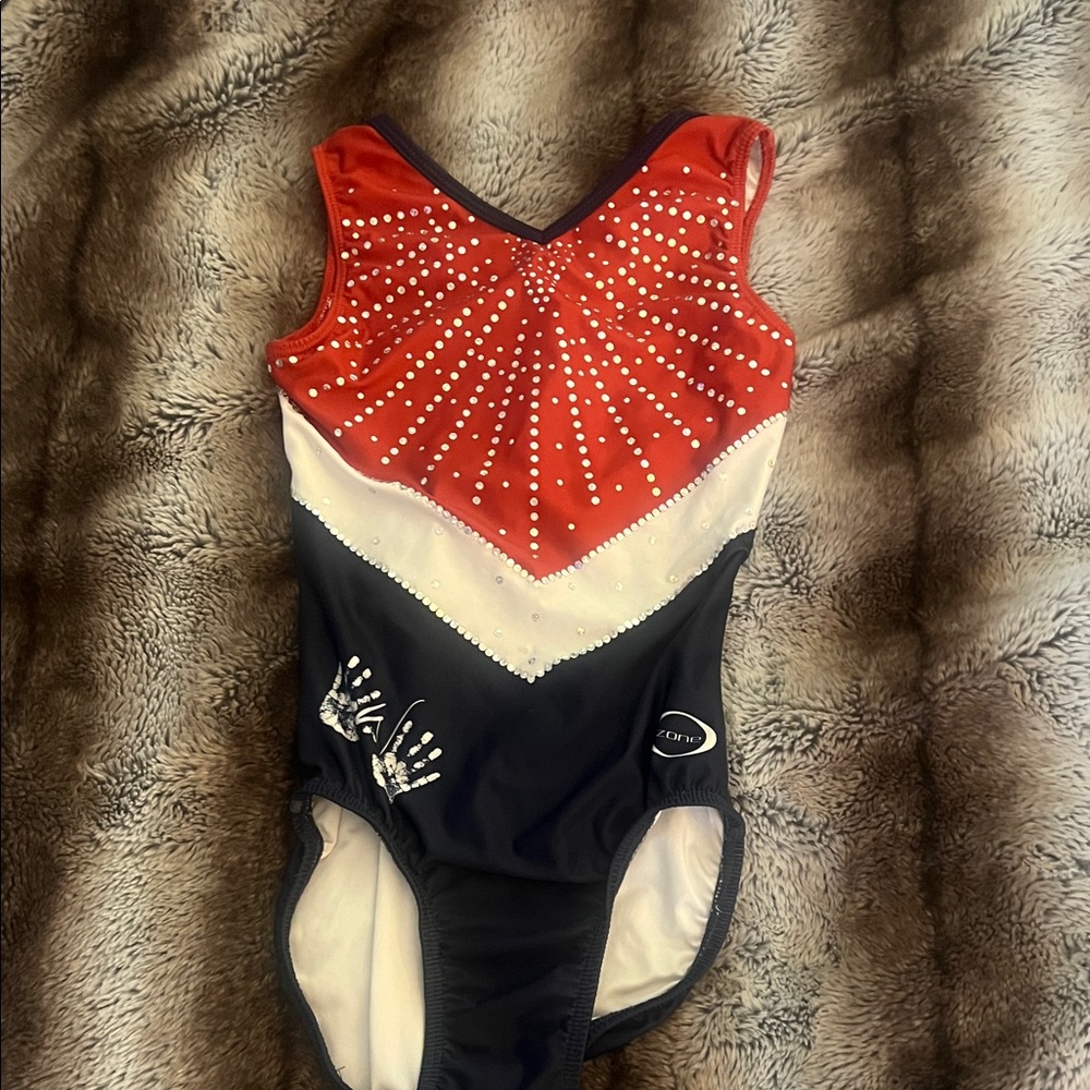 Beautiful Chalk Warrior leotard. Patriotic and sparkly with spangles. Adult xs